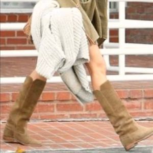 Frye Bari Slouch tan suede pull-on tall boho western low heel boots size 7.5